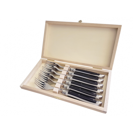 Set of 6 forks Laguiole Avantage - Plain black acrylic handle